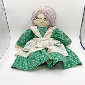 Handcrafted Green Doll with White Apron and Green Floral Dress Decoration Play